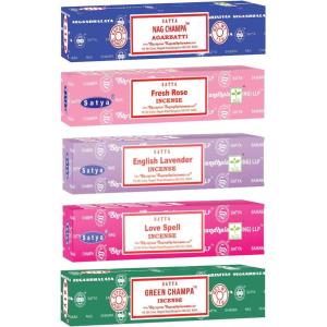 imageSatya Nag Champa Incense Sticks  5 Pack Variety  HandRolled Natural Agarbatti  AllNatural Scented Incense for Meditation Yoga ampamp Relaxation BlessingsRomance