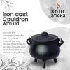 imageSOUL STICKS Reusable 6 Cast Iron Cauldron with Lid and Hanging Handle for Spell Casting Smudging Ritual ampamp Blessings Pot Belly Witchcraft Triple MoonTriple Moon