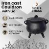 imageSOUL STICKS Reusable 6 Cast Iron Cauldron with Lid and Hanging Handle for Spell Casting Smudging Ritual ampamp Blessings Pot Belly Witchcraft Triple MoonHamsa Hand