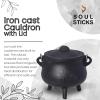 imageSOUL STICKS Reusable 6 Cast Iron Cauldron with Lid and Hanging Handle for Spell Casting Smudging Ritual ampamp Blessings Pot Belly Witchcraft Triple MoonTree of Life