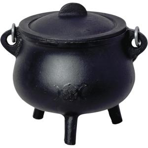 imageSOUL STICKS Reusable 6 Cast Iron Cauldron with Lid and Hanging Handle for Spell Casting Smudging Ritual ampamp Blessings Pot Belly Witchcraft Triple MoonTriple Moon