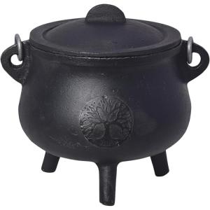 imageSOUL STICKS Reusable 6 Cast Iron Cauldron with Lid and Hanging Handle for Spell Casting Smudging Ritual ampamp Blessings Pot Belly Witchcraft Triple MoonTree of Life
