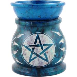 imageSOUL STICKS Stone Soapstone Aroma Lamp Stylish Beautiful Elegant Decorative Handcrafted Aroma Wax Burner Oil Diffuser for Aromatherapy Meditation and Home Fragrance with Tealight Holder 3 RedBlue