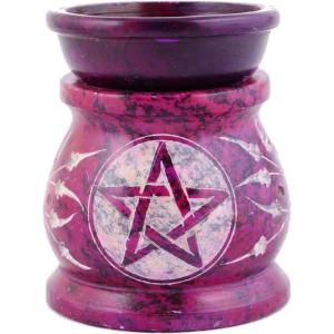 imageSOUL STICKS Stone Soapstone Aroma Lamp Stylish Beautiful Elegant Decorative Handcrafted Aroma Wax Burner Oil Diffuser for Aromatherapy Meditation and Home Fragrance with Tealight Holder 3 RedPurple