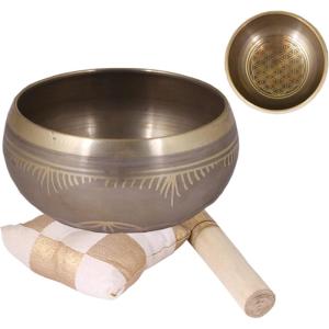 imageSoul Sticks Tibetan Singing Chakra Bowl with Cushion and Stick  Healing Sound Meditation Bowl Hamsa  BronzeFlower of Life  Bronze