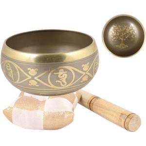 imageSoul Sticks Tibetan Singing Chakra Bowl with Cushion and Stick  Healing Sound Meditation Bowl Hamsa  BronzeTree of Life  Bronze