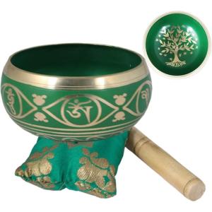 imageSoul Sticks Tibetan Singing Chakra Bowl with Cushion and Stick  Healing Sound Meditation Bowl Hamsa  BronzeTree of Life  Green