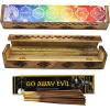 imageSOUL STICKS Handmade Carved Incense Burner Wooden Coffin Box with Storage Includes Go Away Evil Incense Sticks 7 Chakras Celestial7 Chakras Watercolor