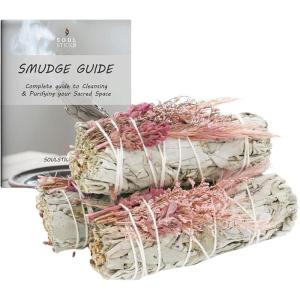 imageSOUL STICKS 3 Pack Floral White Sage Smudge Sticks Bundle with Flowers for Cleansing Home Meditation Yoga Healing and Smudging Sustainably Sourced California Orange BouquetPink Bouquet