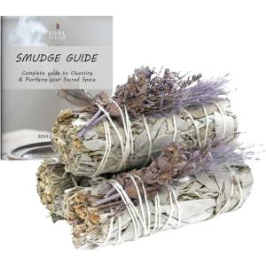 imageSOUL STICKS 3 Pack Floral White Sage Smudge Sticks Bundle with Flowers for Cleansing Home Meditation Yoga Healing and Smudging Sustainably Sourced California Orange BouquetPurple Bouquet