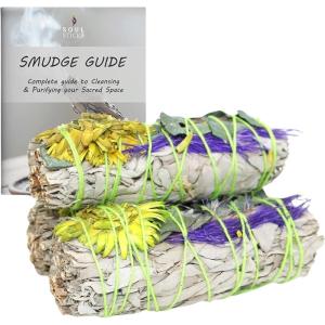 imageSOUL STICKS 3 Pack Floral White Sage Smudge Sticks Bundle with Flowers for Cleansing Home Meditation Yoga Healing and Smudging Sustainably Sourced California Orange BouquetFairytale