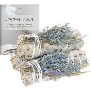 imageSOUL STICKS 3 Pack Floral White Sage Smudge Sticks Bundle with Flowers for Cleansing Home Meditation Yoga Healing and Smudging Sustainably Sourced California Orange BouquetBlue Bouquet