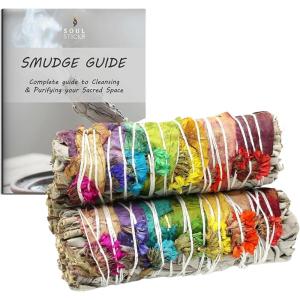imageSOUL STICKS 3 Pack Floral White Sage Smudge Sticks Bundle with Flowers for Cleansing Home Meditation Yoga Healing and Smudging Sustainably Sourced California Orange BouquetFloral Trails