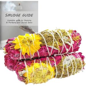imageSOUL STICKS 3 Pack Floral White Sage Smudge Sticks Bundle with Flowers for Cleansing Home Meditation Yoga Healing and Smudging Sustainably Sourced California Orange BouquetPrincess