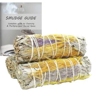 imageSOUL STICKS 3 Pack Floral White Sage Smudge Sticks Bundle with Flowers for Cleansing Home Meditation Yoga Healing and Smudging Sustainably Sourced California Orange BouquetAurora