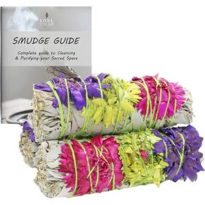imageSOUL STICKS 3 Pack Floral White Sage Smudge Sticks Bundle with Flowers for Cleansing Home Meditation Yoga Healing and Smudging Sustainably Sourced California Orange BouquetSummer