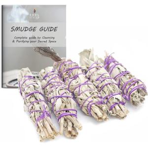 imageSOUL STICKS 5 Pack Mini White Sage Smudge Smudging Sticks 4 Inch Long 1 Inch Thick for Home Cleansing Meditation ampamp Smudging Rituals with Smudging Guide  Sustainably Sourced in California Set of 5