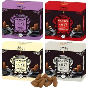 imageSOUL STICKS Assorted Backflow Incense Cones for Meditation Yoga and Aromatherapy  40 Premium Backflow Cones  Fits All Backflow Incense Burners CleansingSerenity