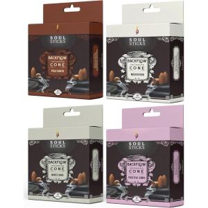 imageSOUL STICKS Assorted Backflow Incense Cones for Meditation Yoga and Aromatherapy  40 Premium Backflow Cones  Fits All Backflow Incense Burners CleansingBalance
