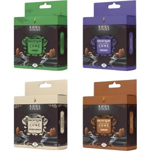 imageSOUL STICKS Assorted Backflow Incense Cones for Meditation Yoga and Aromatherapy  40 Premium Backflow Cones  Fits All Backflow Incense Burners CleansingNatures Love