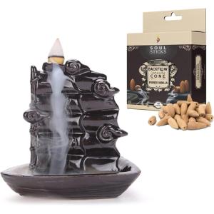 imageSOUL STICKS Backflow Incense Holder Burner Waterfall Fountain for Home Office Yoga Room Decor ampamp Aromatherapy with 1 Pack of 10 Backflow Fragrance Cones Included Mystic FallsUtopia