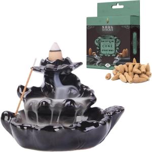 imageSOUL STICKS Backflow Incense Holder Burner Waterfall Fountain for Home Office Yoga Room Decor ampamp Aromatherapy with 1 Pack of 10 Backflow Fragrance Cones Included Mystic FallsTemple