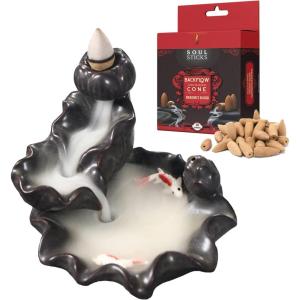 imageSOUL STICKS Backflow Incense Holder Burner Waterfall Fountain for Home Office Yoga Room Decor ampamp Aromatherapy with 1 Pack of 10 Backflow Fragrance Cones Included Mystic FallsCoi Pond