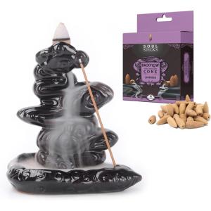 imageSOUL STICKS Backflow Incense Holder Burner Waterfall Fountain for Home Office Yoga Room Decor ampamp Aromatherapy with 1 Pack of 10 Backflow Fragrance Cones Included Mystic FallsCalm Clouds