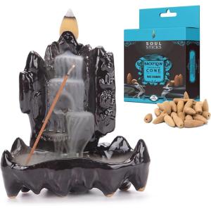imageSOUL STICKS Backflow Incense Holder Burner Waterfall Fountain for Home Office Yoga Room Decor ampamp Aromatherapy with 1 Pack of 10 Backflow Fragrance Cones Included Mystic FallsOnyx Falls