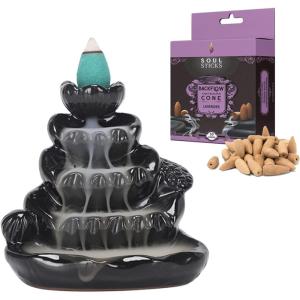 imageSOUL STICKS Backflow Incense Holder Burner Waterfall Fountain for Home Office Yoga Room Decor ampamp Aromatherapy with 1 Pack of 10 Backflow Fragrance Cones Included Mystic FallsSpring Garden