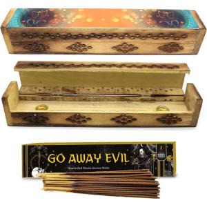 imageSOUL STICKS Handmade Carved Incense Burner Wooden Coffin Box with Storage Includes Go Away Evil Incense Sticks 7 Chakras CelestialGanesha