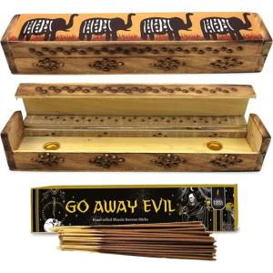 imageSOUL STICKS Handmade Carved Incense Burner Wooden Coffin Box with Storage Includes Go Away Evil Incense Sticks Game OverElephants