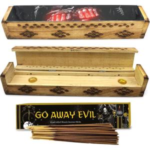 imageSOUL STICKS Handmade Carved Incense Burner Wooden Coffin Box with Storage Includes Go Away Evil Incense Sticks Game OverGame Over