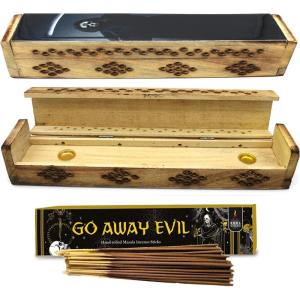 imageSOUL STICKS Handmade Carved Incense Burner Wooden Coffin Box with Storage Includes Go Away Evil Incense Sticks Game OverGrim Reaper