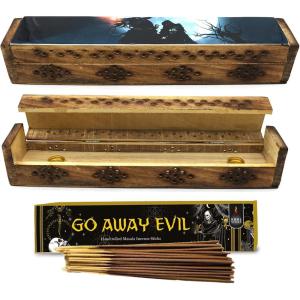 imageSOUL STICKS Handmade Carved Incense Burner Wooden Coffin Box with Storage Includes Go Away Evil Incense Sticks Game OverHorseman