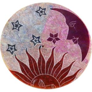 imageSOUL STICKS Soapstone Incense Burner Stick Holder Ash Catcher HandCarved Painted Decorative Plate for Home Dcor Yoga Aromatherapy and Meditation Flower of LifeSun  Moon  Stars