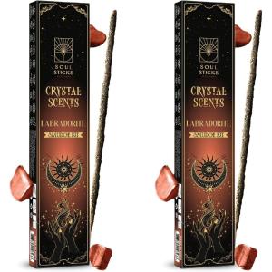 imageSOUL STICKS Thick Handcrafted Incense Sticks Spicy Cinnamon Scented Includes 5 Crystals 20g Thick HerbDipped Sticks Bundle Ideal for Aromatherapy Cleansing ampamp RelaxationPatchouli Forest Incense Sticks