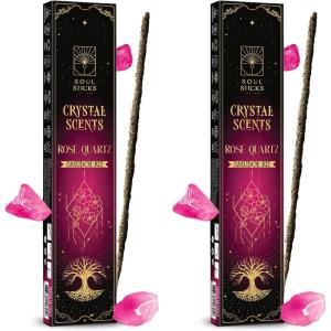 imageSOUL STICKS Thick Handcrafted Incense Sticks Spicy Cinnamon Scented Includes 5 Crystals 20g Thick HerbDipped Sticks Bundle Ideal for Aromatherapy Cleansing ampamp RelaxationVelvet Rose Incense Sticks