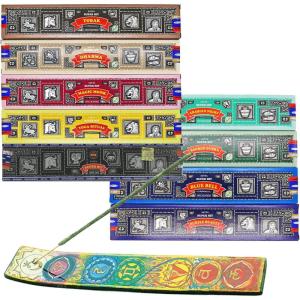 imageSatya Super Hit Incense Sticks Pack of 9 15 Grams Boxes with Ash Catcher Incense Burner Indian Perfumed Hand Rolled Agarbatti Perfect for Worship Church Aroma Therapy Relaxation Positivit