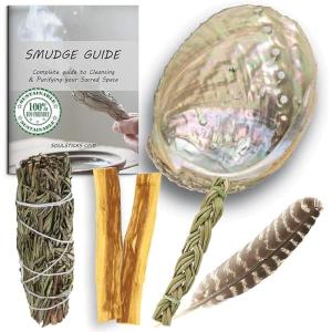 imageAncient VEDA Sage Smudge Kit  Cedar Sweetgrass ampamp Palo Santo Sticks Smudging Kit for Meditation Yoga Reiki Home Cleansing ampamp Aromatherapy Starter Kit Cedar SageRosemary Sage