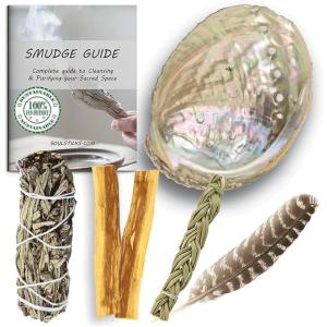 imageAncient VEDA Sage Smudge Kit  Cedar Sweetgrass ampamp Palo Santo Sticks Smudging Kit for Meditation Yoga Reiki Home Cleansing ampamp Aromatherapy Starter Kit Cedar SageYerba Santa Sage
