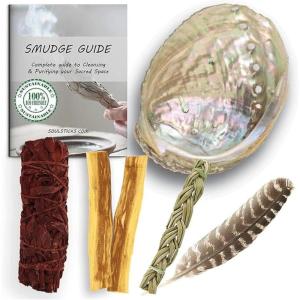 imageAncient VEDA Sage Smudge Kit  Cedar Sweetgrass ampamp Palo Santo Sticks Smudging Kit for Meditation Yoga Reiki Home Cleansing ampamp Aromatherapy Starter Kit Cedar SageDragons Blood Sage