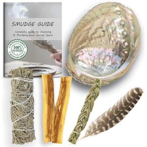 imageAncient VEDA Sage Smudge Kit  Cedar Sweetgrass ampamp Palo Santo Sticks Smudging Kit for Meditation Yoga Reiki Home Cleansing ampamp Aromatherapy Starter Kit Cedar SageBlue Sage