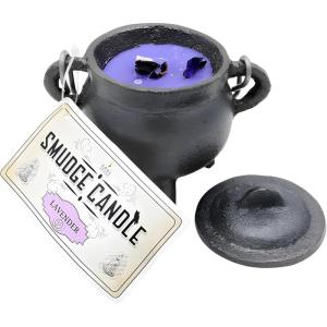imageReusable 4Inch Cast Iron Cauldron Candle with Lid and Hanging Handle  Ritual ampamp Aromatherapy Candle for Spell Casting Smudging Home Cleansing  HerbInfused with Essential Oils EucalyptusLavender