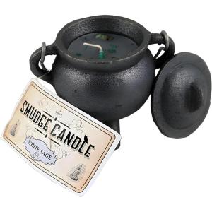imageReusable 4Inch Cast Iron Cauldron Candle with Lid and Hanging Handle  Ritual ampamp Aromatherapy Candle for Spell Casting Smudging Home Cleansing  HerbInfused with Essential Oils EucalyptusWhite Sage