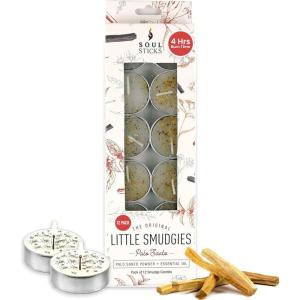imageSOUL STICKS 12 Pack Little Smudgies Tealight Candles Smudge Candle for Cleansing House Meditation Chakra Healing  Made with Crystals and Herbs White Sage ampamp PeppermintPalo Santo