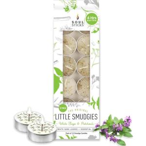 imageSOUL STICKS 12 Pack Little Smudgies Tealight Candles Smudge Candle for Cleansing House Meditation Chakra Healing  Made with Crystals and Herbs White Sage ampamp PeppermintWhite Sage  Patchouli