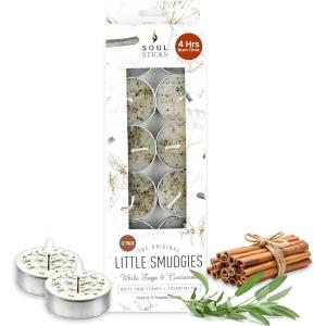 imageSOUL STICKS 12 Pack Little Smudgies Tealight Candles Smudge Candle for Cleansing House Meditation Chakra Healing  Made with Crystals and Herbs White Sage ampamp PeppermintWhite Sage  Cinnamon
