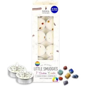 imageSOUL STICKS 12 Pack Little Smudgies Tealight Candles Smudge Candle for Cleansing House Meditation Chakra Healing  Made with Crystals and Herbs White Sage ampamp Peppermint7 Chakra