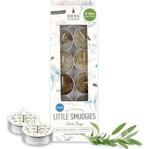 imageSOUL STICKS 12 Pack Little Smudgies Tealight Candles Smudge Candle for Cleansing House Meditation Chakra Healing  Made with Crystals and Herbs White Sage ampamp PeppermintWhite Sage